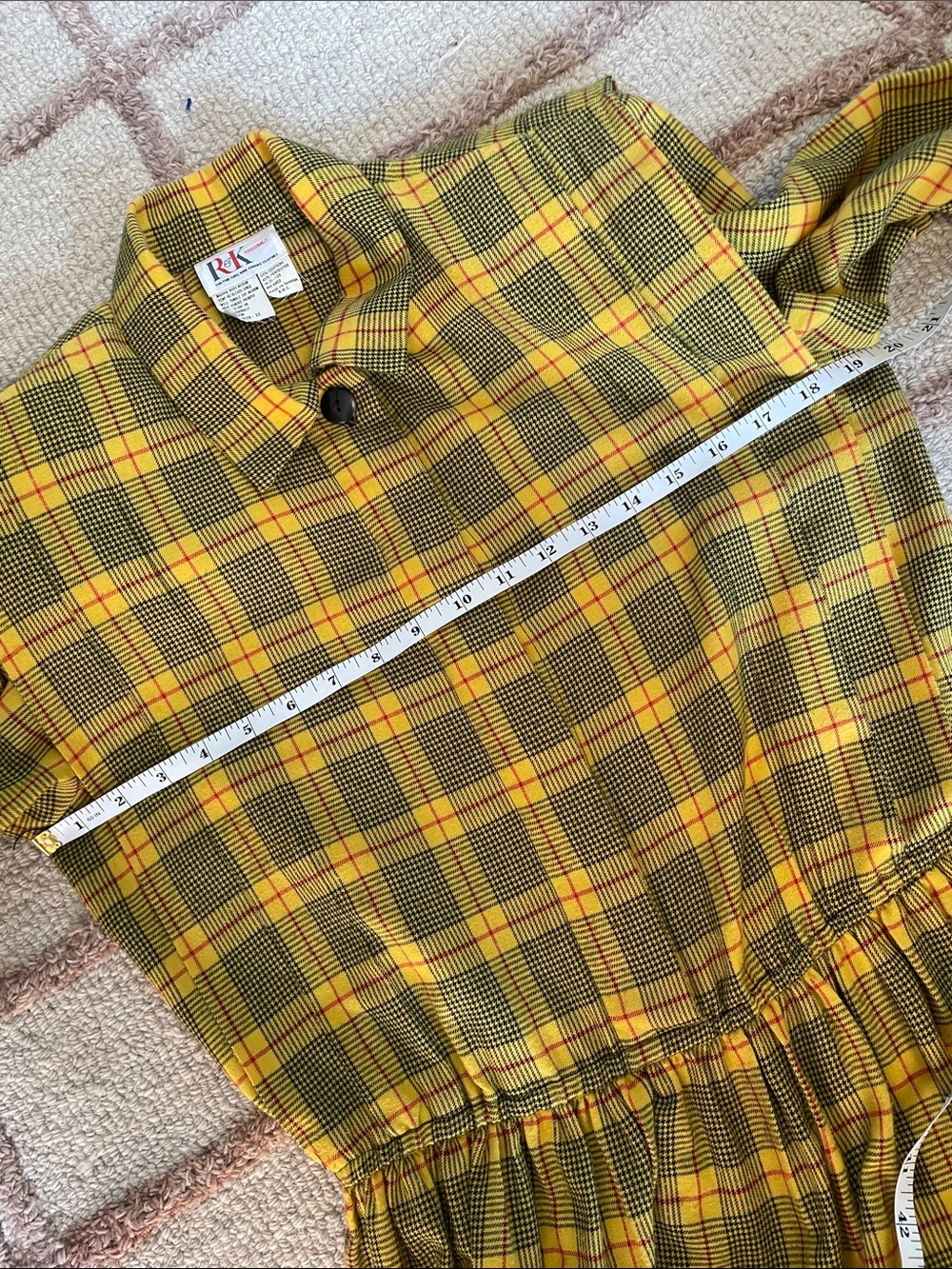 VTG R&K Originals Yellow Plaid Shirt Dress Long Sleeve Belted Midi Size 8 - Picture 9 of 12